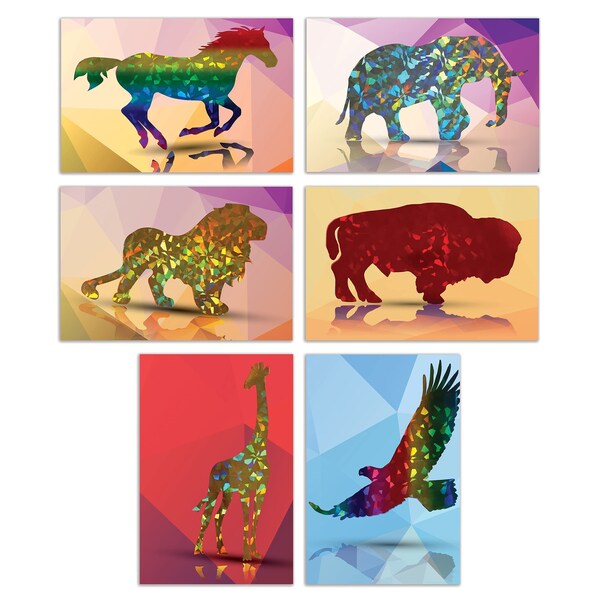 Better Office Products All Occasion Metallic Greeting Cards & Envs, Box Set, 4in x 6in 6 Metallic Wild Animal Designs, 50PK 64555 - main